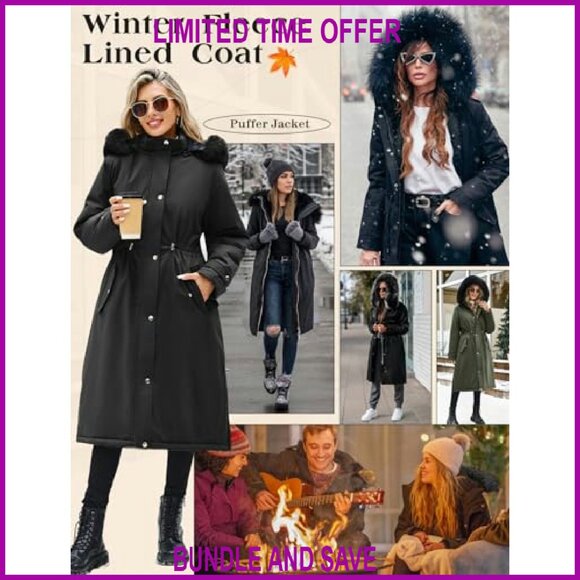 Long Winter Puffer Coat with Detachable Hood, Maxi Length, Windproof - Picture 6 of 8